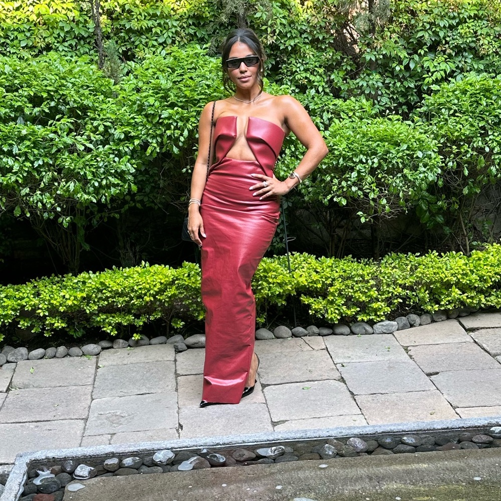 Rick Owen’s Red Leather Look Prong Dress Waxed Denim size 6 IT 42 - Picture 2 of 9